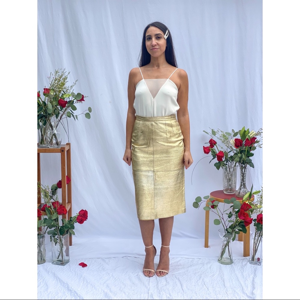 Vintage gold leather pencil skirt
